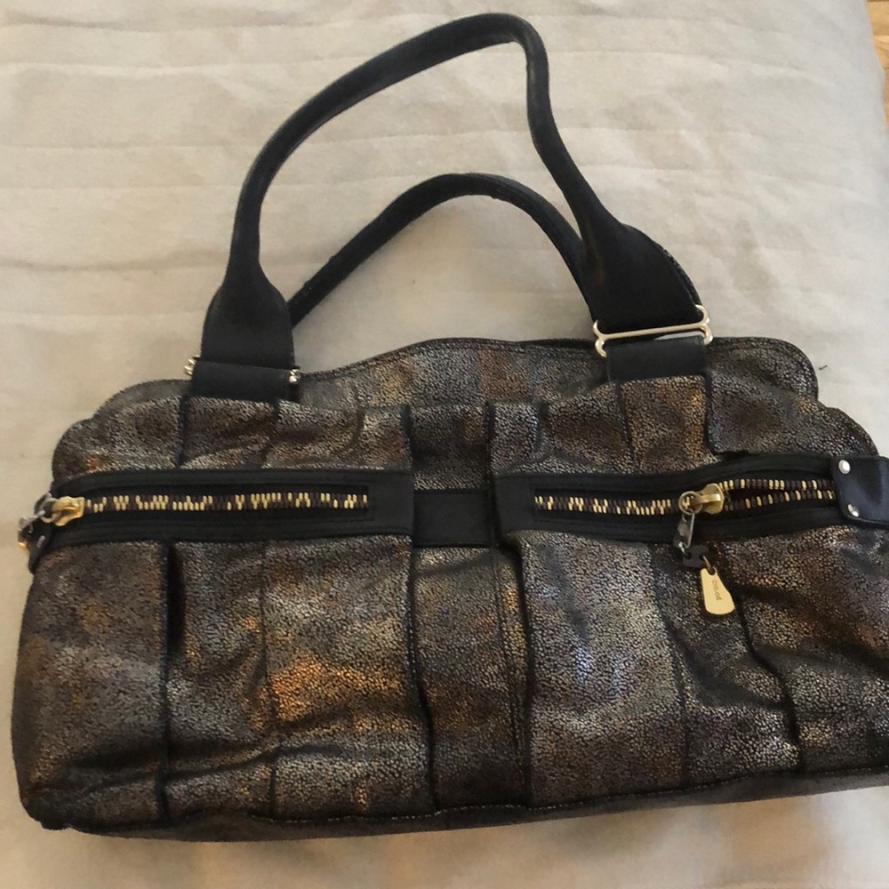 Metallic see by chloe satchel/shoulder bag in black and gold